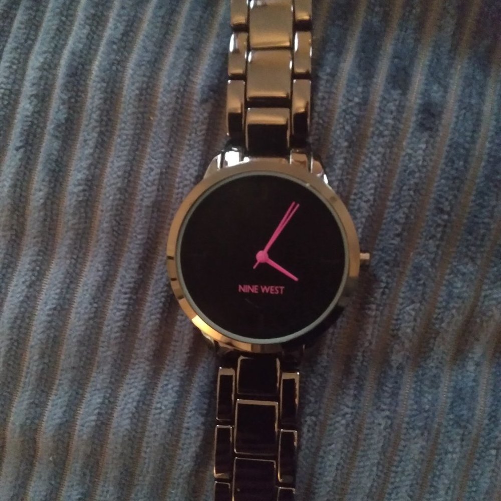 Nine West womens gunmetal watch with pink hands 28mm